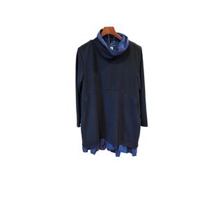 Mordenmiss Goth  Urban Layered Tunic Dress Funnel Neck Ruffle Hem Black Blue M